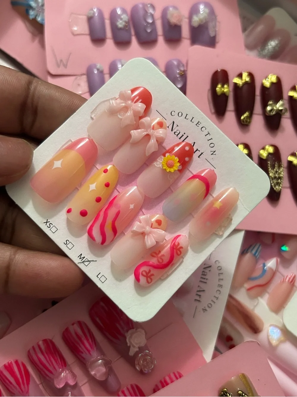 Pink & Peach 3D Floral Press-On Nail Set